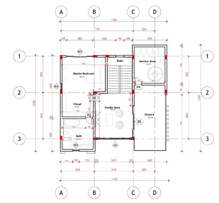 Dimensioned architectural drawing of the Satori Villas penthouse floor